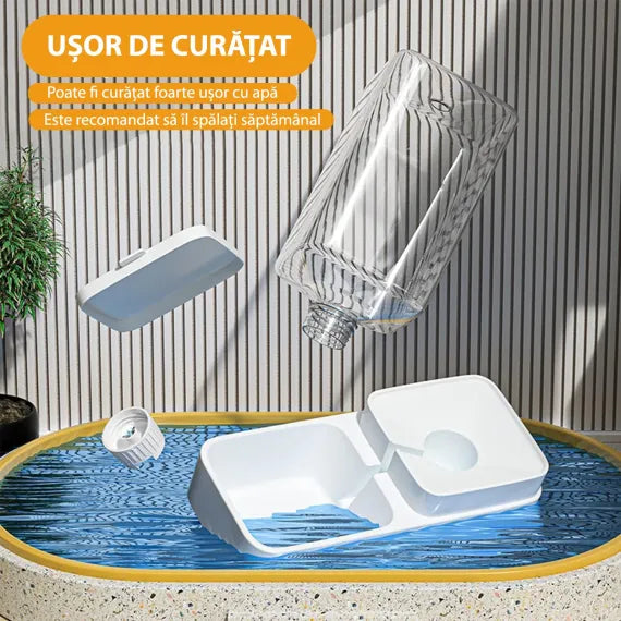 Dispenser Apă și Mâncare pentru Câini și Pisici 2 în 1, 3.8L, Antiderapant, Nontoxic – Fish & Paws®