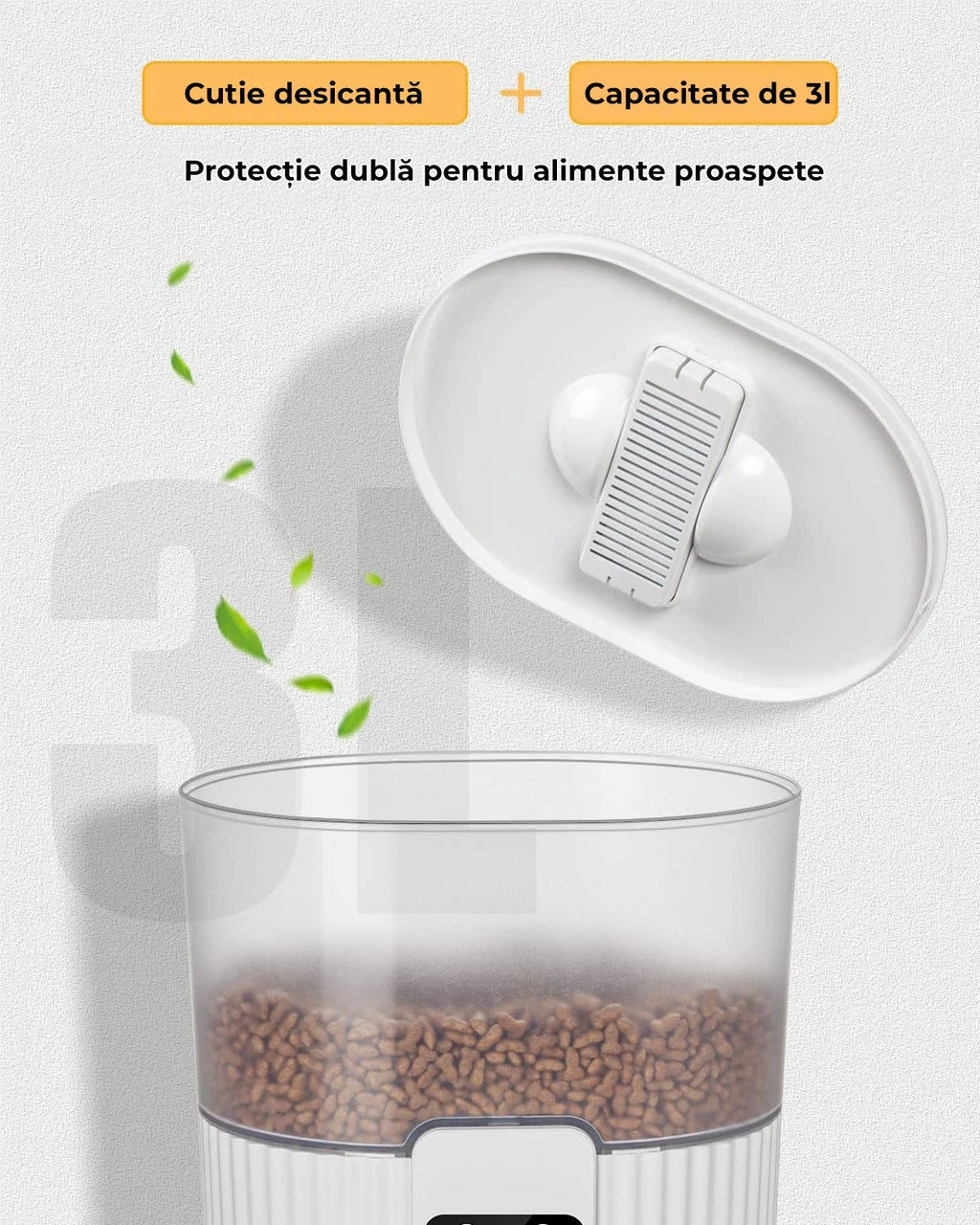 Hrănitor Automat Câini/Pisici cu Program Mese, Sigilare Etanșă, 3.5L, Alb – Fish & Paws