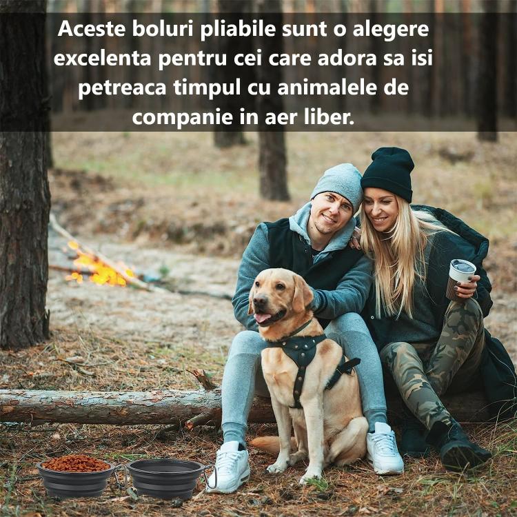 Boluri Pliabile Apă & Mâncare pentru Câini/Pisici, Silicon, Set cu Carabinieră – Fish & Paws