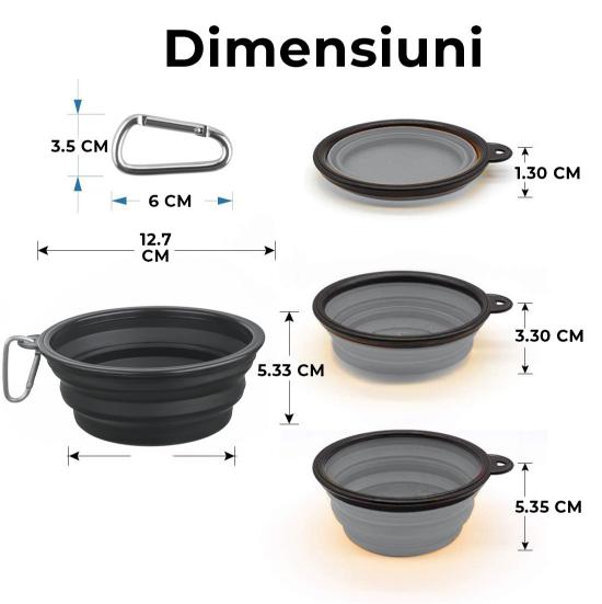 Boluri Pliabile Apă & Mâncare pentru Câini/Pisici, Silicon, Set cu Carabinieră – Fish & Paws