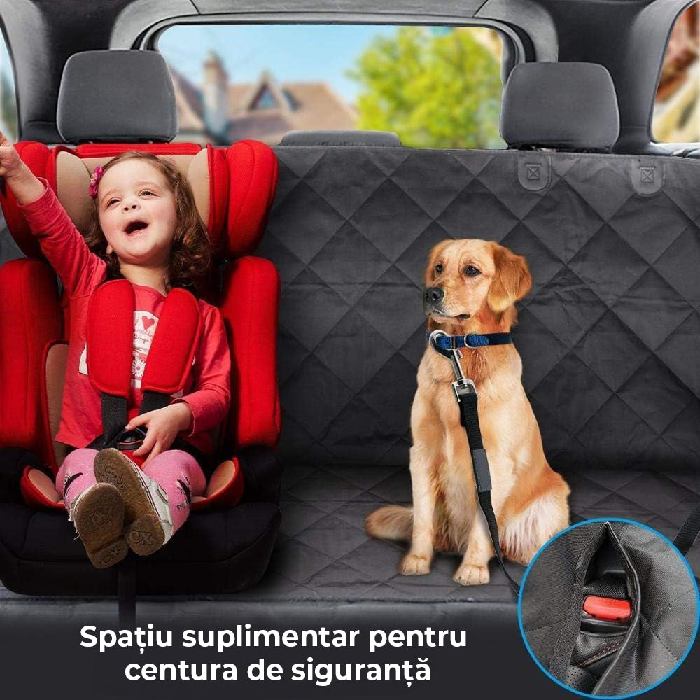 Husă Auto Protecție Bancheta Spate pentru Câini/Pisici, Impermeabilă, cu Fereastră Plasă, 137x147cm, Neagră