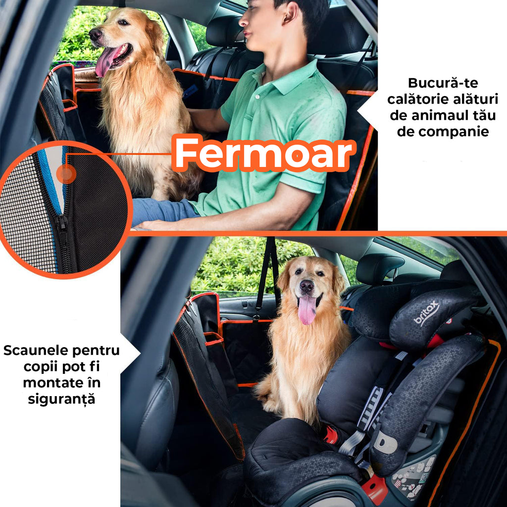 Husă Auto Protecție Bancheta Spate pentru Câini/Pisici, Impermeabilă, cu Fereastră Plasă, 137x147cm, Neagră