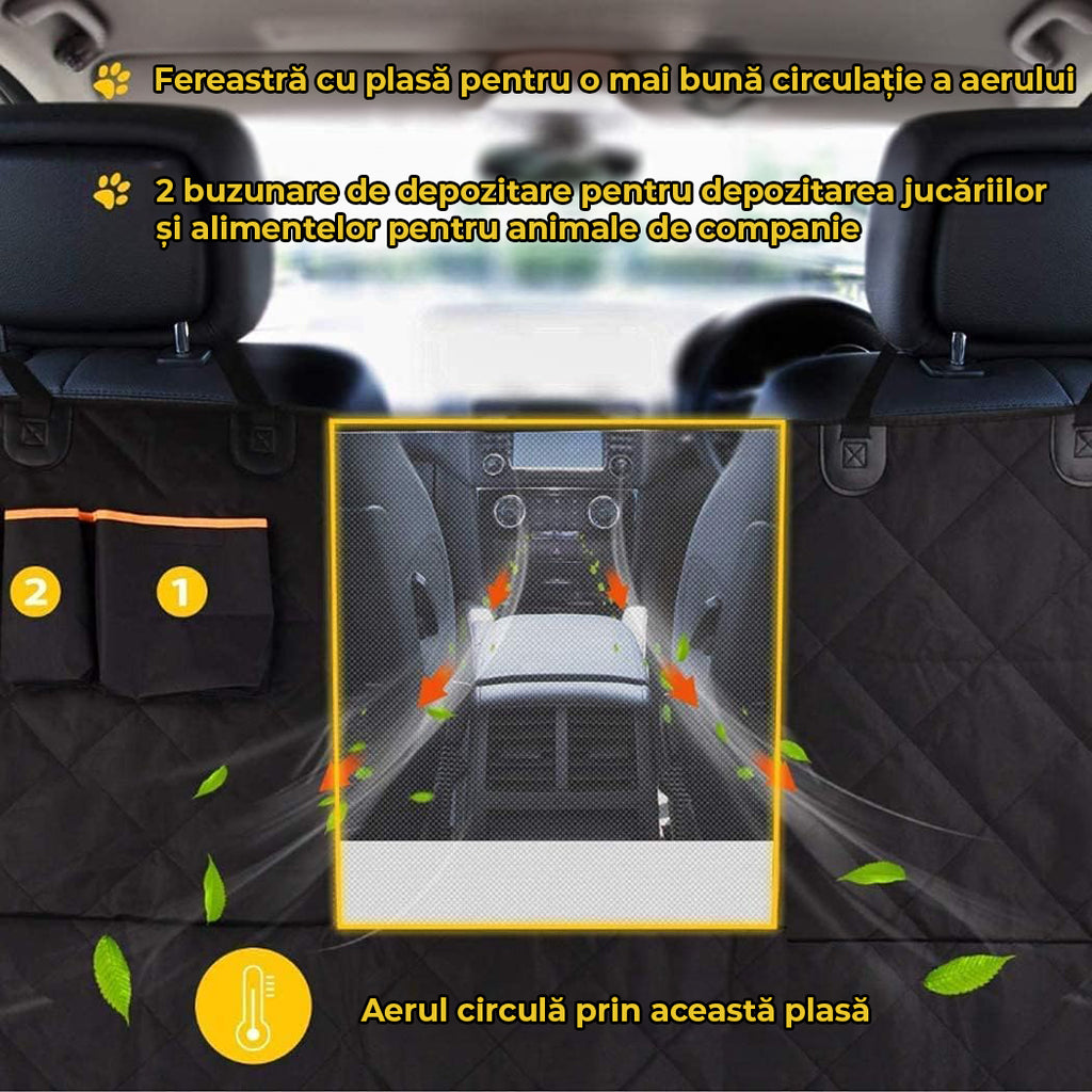 Husă Auto Protecție Bancheta Spate pentru Câini/Pisici, Impermeabilă, cu Fereastră Plasă, 137x147cm, Neagră
