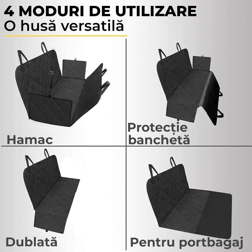 Husă Auto Protecție Bancheta Spate pentru Câini/Pisici, Impermeabilă, cu Fereastră Plasă, 137x147cm, Neagră