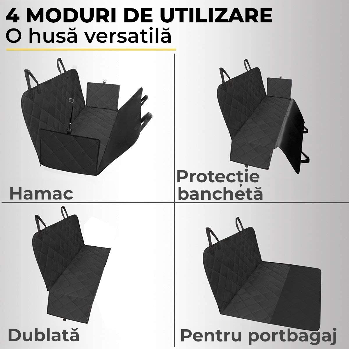 Husă Auto Protecție Bancheta Spate pentru Câini/Pisici, Impermeabilă, cu Fereastră Plasă, 137x147cm, Neagră