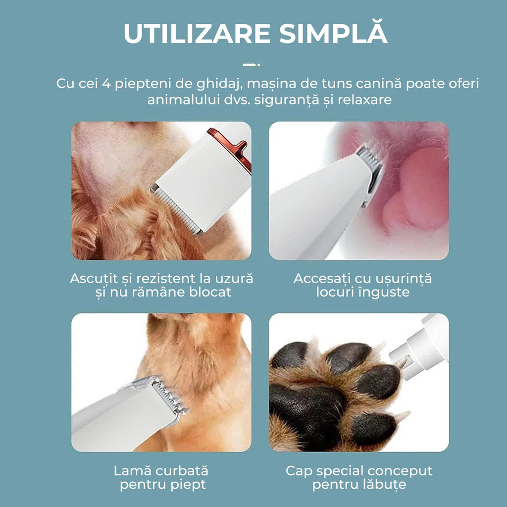 Trimmer Profesional Silențios pentru Câini și Pisici — Tunsoare de Salon, Acasă, Fără Stres