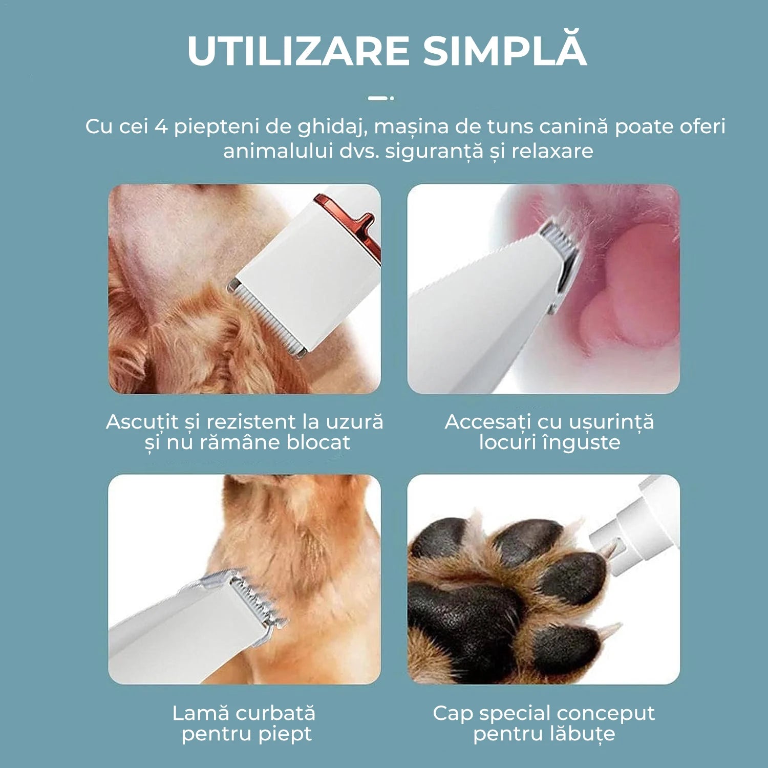 Trimmer Profesional Silențios pentru Câini și Pisici — Tunsoare de Salon, Acasă, Fără Stres
