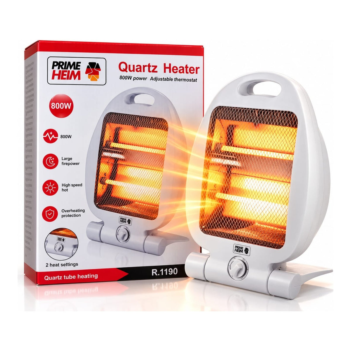 Radiator electric cu cuart 800W, 2 trepte, silentios, portabil