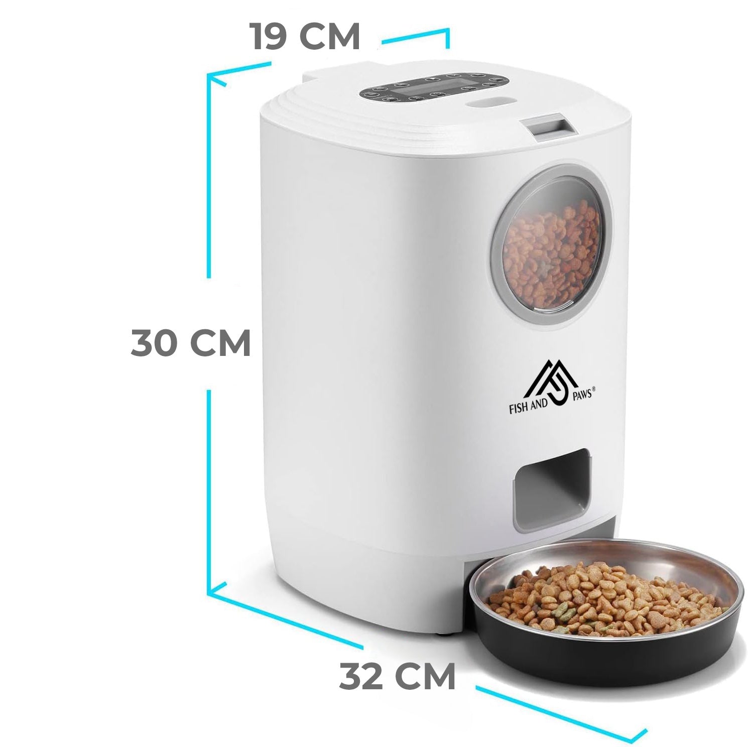 Hrănitor Automat Câini/Pisici cu Mesaj Vocal, Program Mese, 4.5L, Alb – Fish & Paws