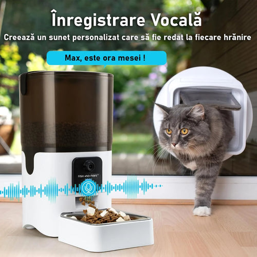 Hrănitor Automat Inteligent Câini/Pisici cu Cameră Live 1080p, WiFi & Aplicație Telefon, 6L, Alb