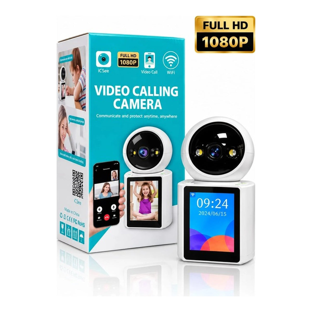 Camera supraveghere WiFi cu ecran, rotire 360, monitor bebelusi
