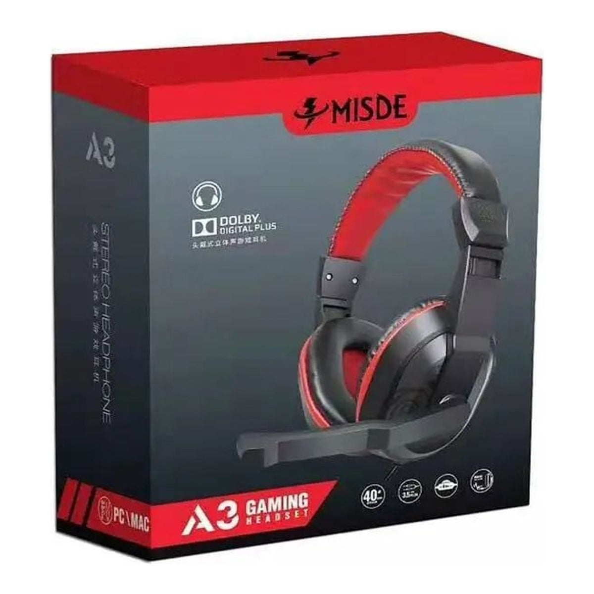 Casti gaming cu microfon, difuzoare 40mm, reglaj pe fir, negru/rosu