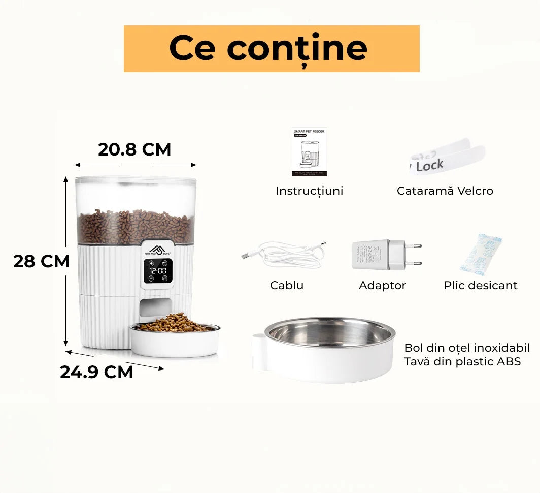 Hrănitor Automat Câini/Pisici cu Program Mese, Sigilare Etanșă, 3.5L, Alb – Fish & Paws