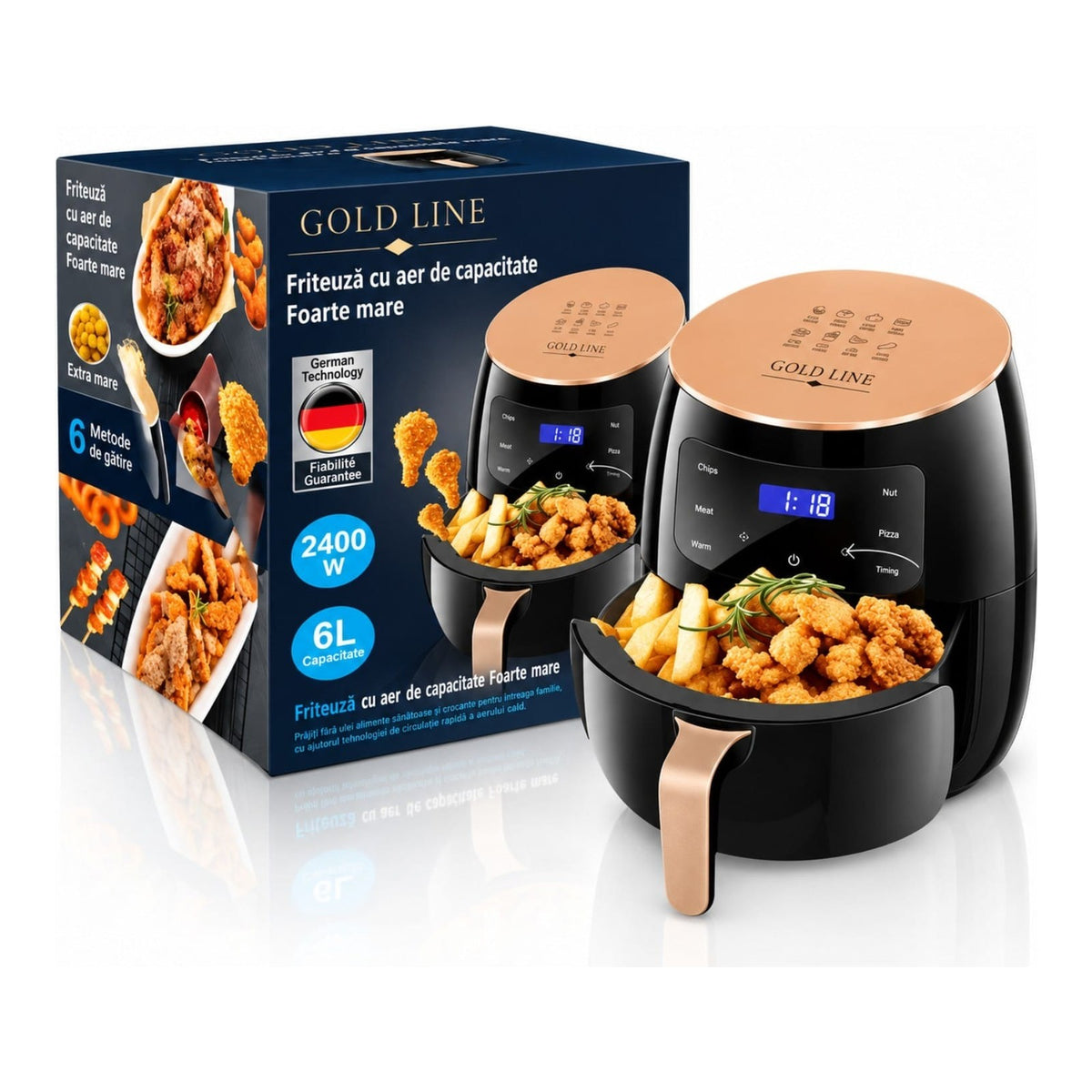 Friteuza cu aer cald 6L, 2400W, display digital touch