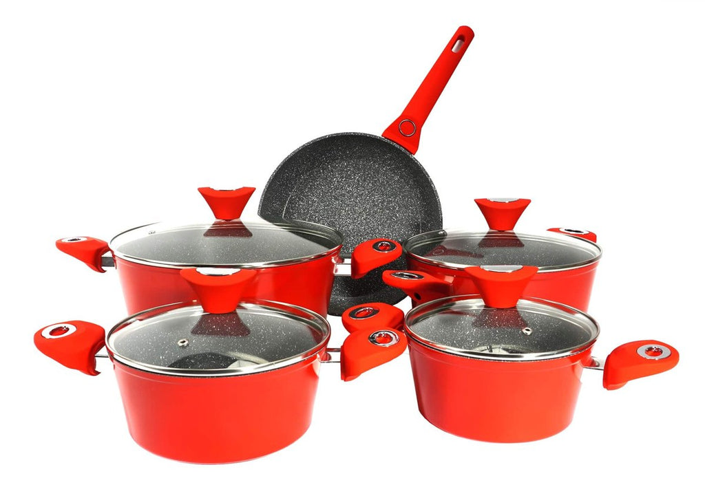 Set oale 9 piese Zilan, material aluminiu, interior granit, compatibil inductie
