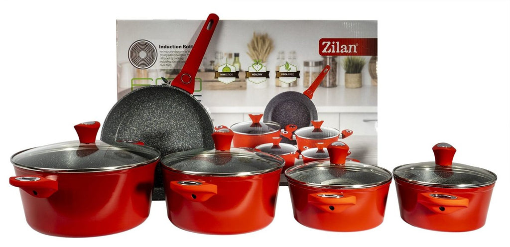 Set oale 9 piese Zilan, material aluminiu, interior granit, compatibil inductie