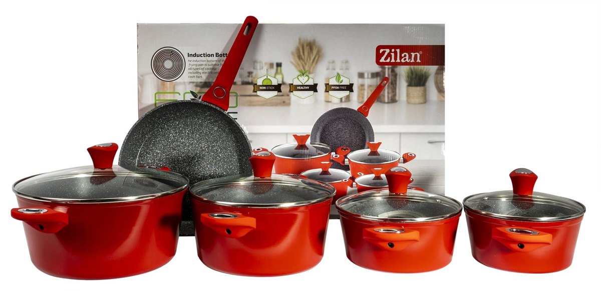 Set oale 9 piese Zilan, material aluminiu, interior granit, compatibil inductie