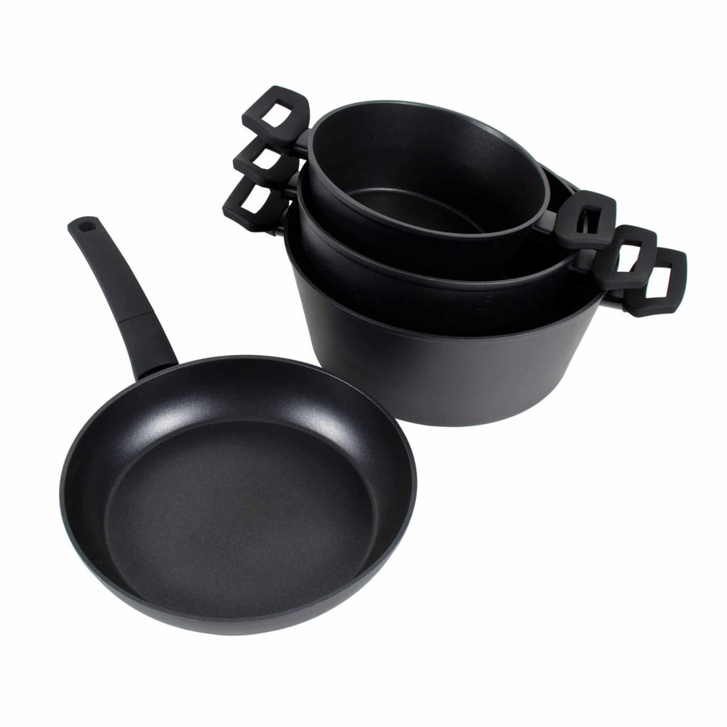 Set vase gatit 7 piese Zilan, aluminiu cu strat neaderent, 3 oale, tigaie, 3 capace termorezistente,