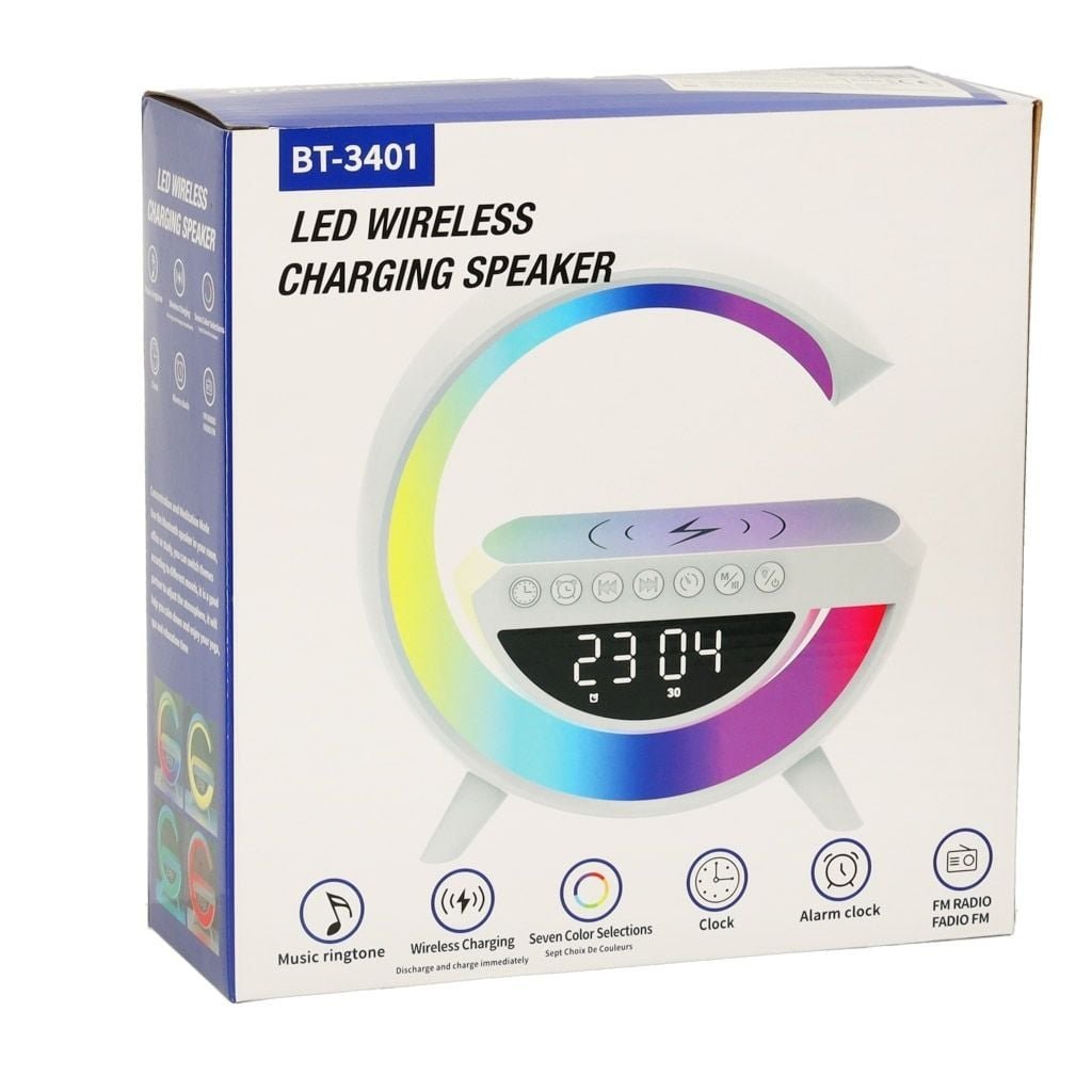 Boxa Portabila 4 in 1: Boxa Bluetooth, Radio, Lampa LED RGB, Ceas cu Alarma, Incarcare Wireless Tele