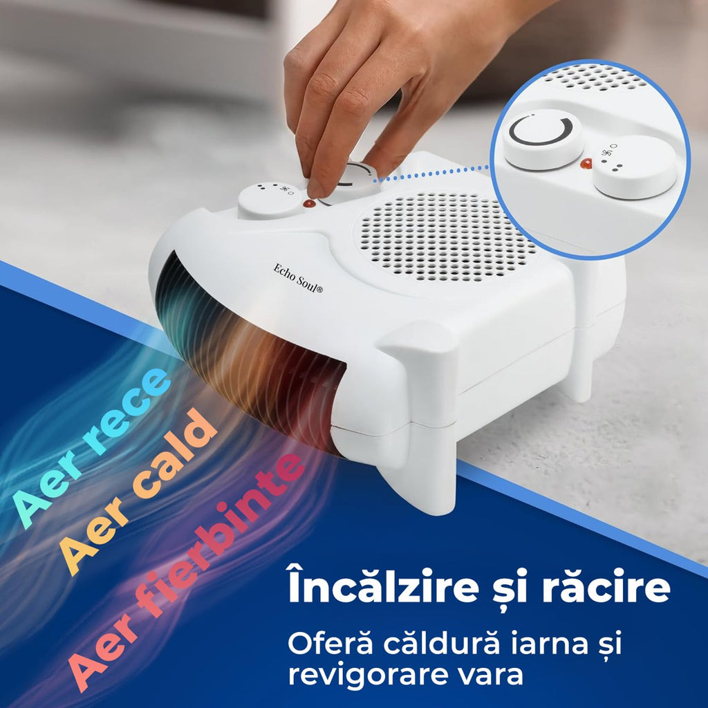 Aeroterma electrica, portabila, cu 2 trepte de caldura, ventilator, termostat reglabil si sistem de 