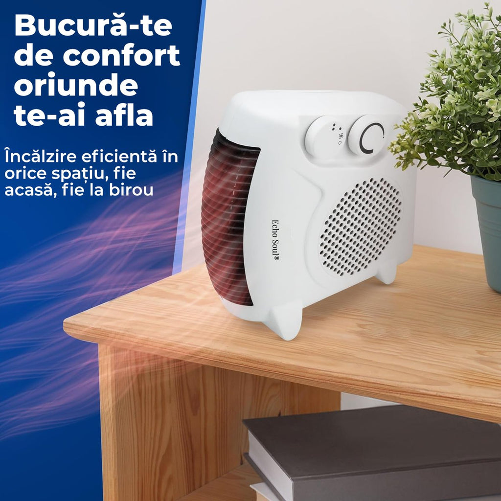Aeroterma electrica, portabila, cu 2 trepte de caldura, ventilator, termostat reglabil si sistem de 