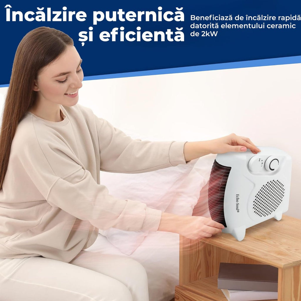 Aeroterma electrica, portabila, cu 2 trepte de caldura, ventilator, termostat reglabil si sistem de 