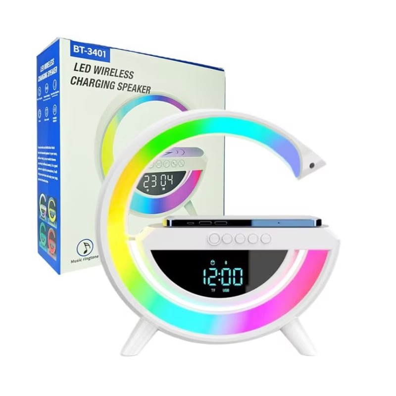 Lampa Smart LED, Lampa de Veghe si Ambientala, Incarcare Wireless, Ceas cu Alarma, Boxa Bluetooth, R