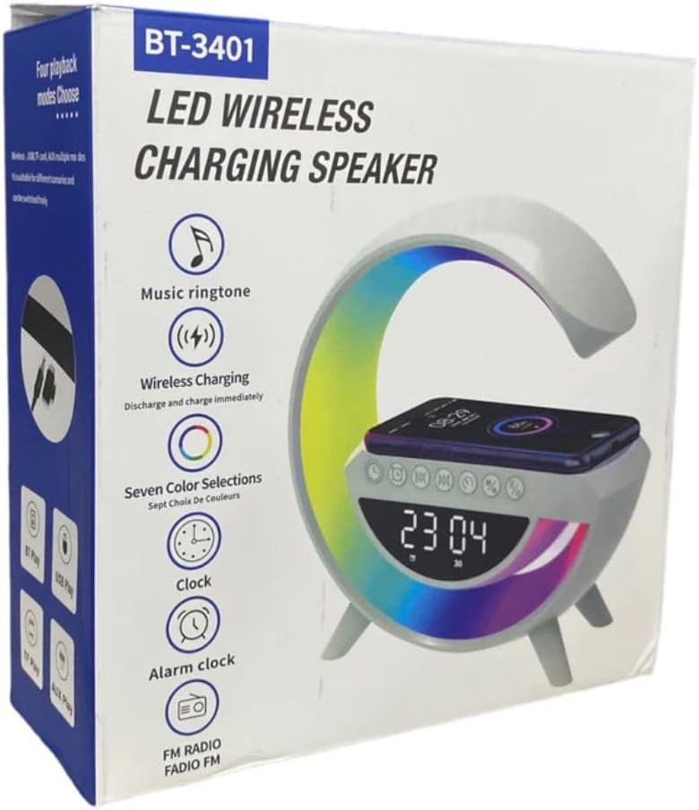 Lampa Smart LED, Lampa de Veghe si Ambientala, Incarcare Wireless, Ceas cu Alarma, Boxa Bluetooth, R