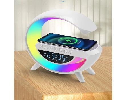 Lampa Smart LED, Lampa de Veghe si Ambientala, Incarcare Wireless, Ceas cu Alarma, Boxa Bluetooth, R