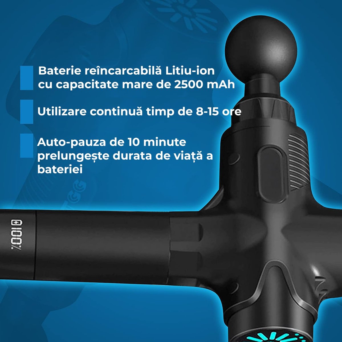 Aparat pentru masaj profesional, tip pistol, anticelulitic, relaxare pentru corp, silentios cu doar 