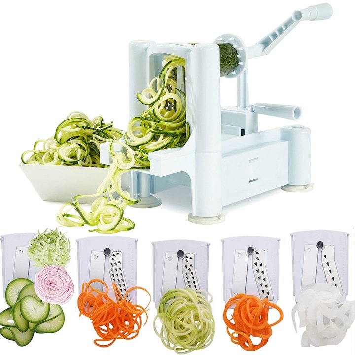 Feliator Legume si Fructe, Manual, cu Multiple Tipuri de Lame, Alb