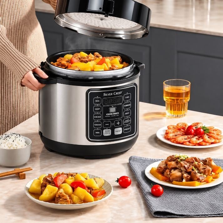 Oala sub Presiune Multicooker Electric Multifunctional R.166B, 900W, 6L, 12 Functii, Display Digital