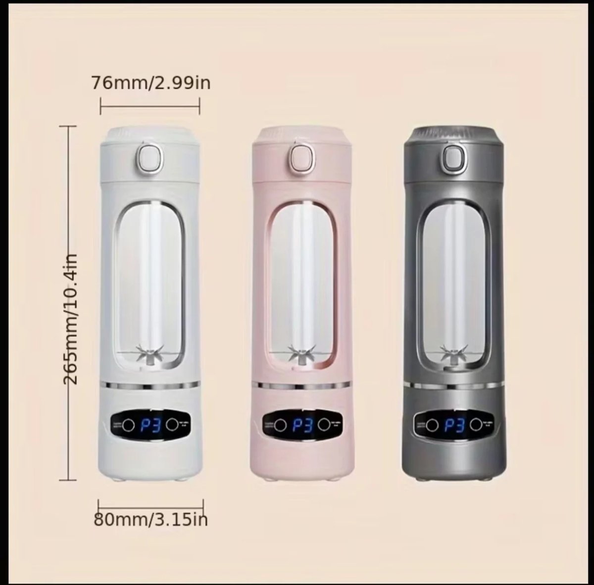 Blender portabil USB pentru smoothie, 12 lame inox, afisaj digital, gri