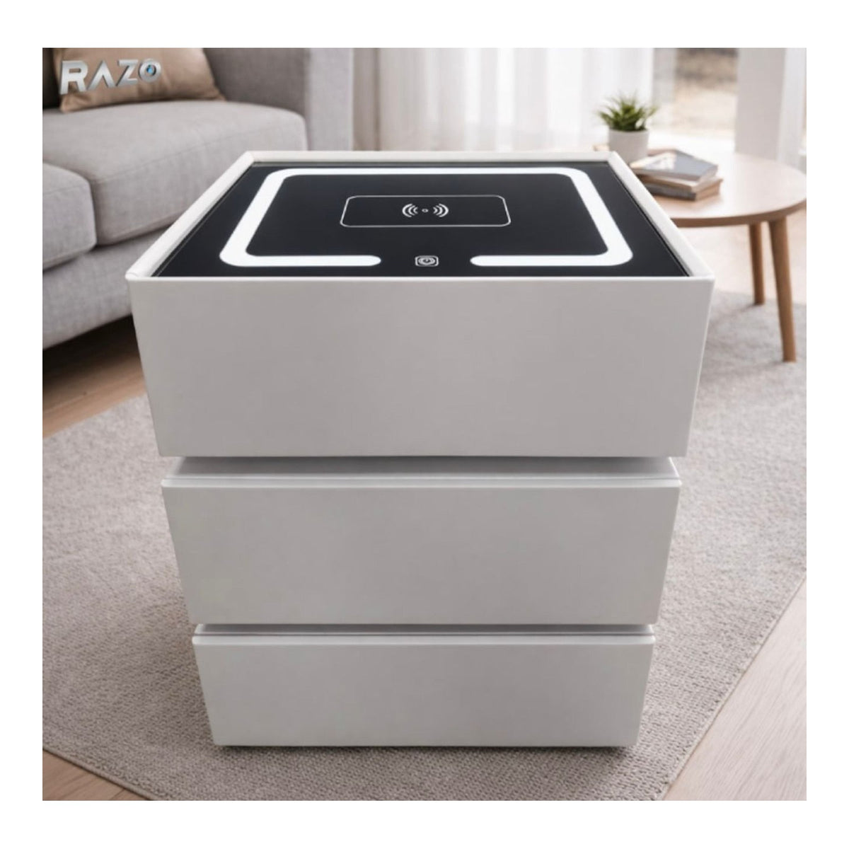 Noptiera smart cu incarcare wireless, lumini LED si boxa Bluetooth