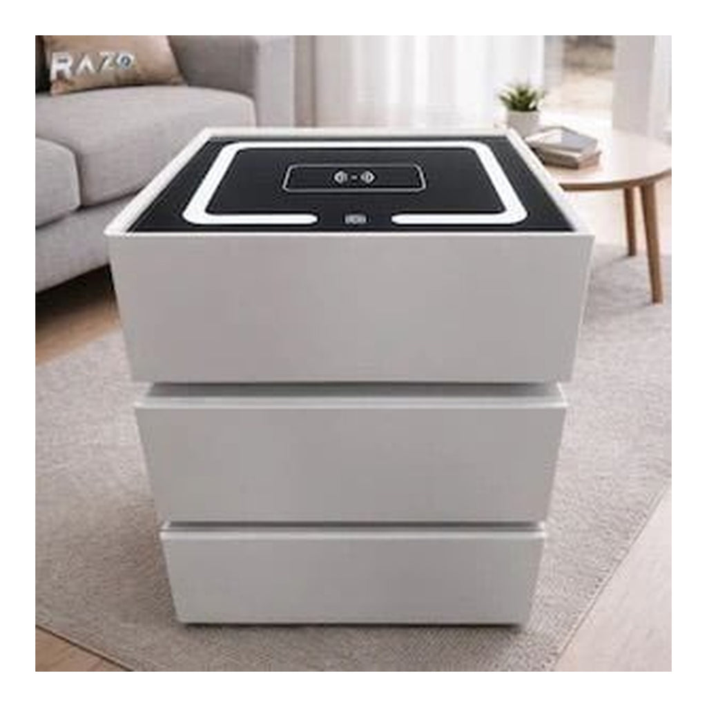Noptiera smart cu incarcare wireless, lumini LED si boxa Bluetooth