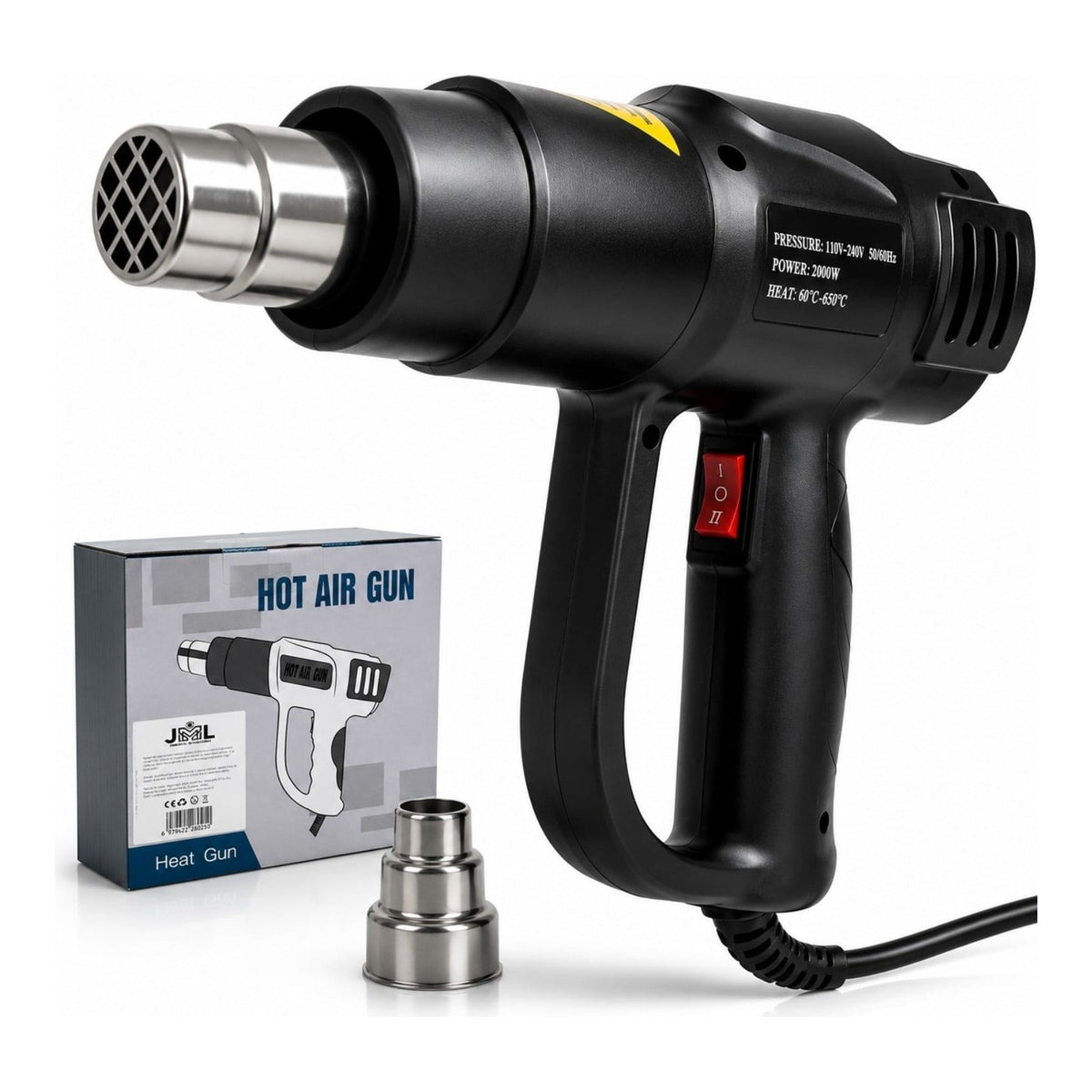 Pistol cu aer cald 2000W, temperatura reglabila 60-600°C, cu duza