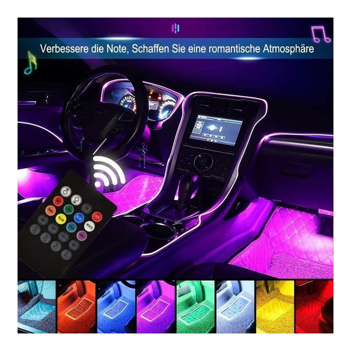 Lumini LED ambientale interior auto RGB, cu telecomanda si muzica