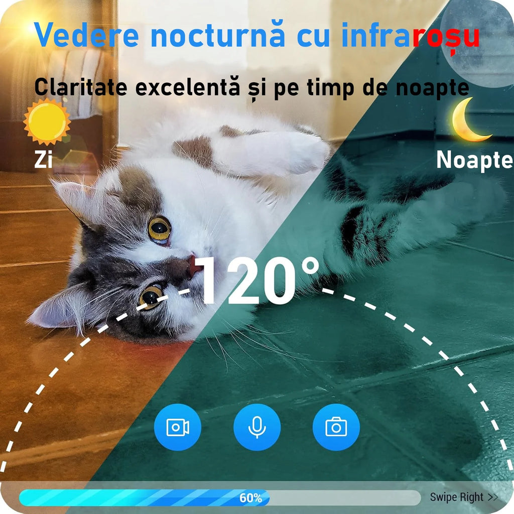 Hrănitor Automat Inteligent Câini/Pisici cu Cameră Live 1080p, WiFi & Aplicație Telefon, 6L, Alb