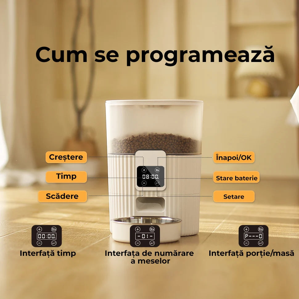 Hrănitor Automat Câini/Pisici cu Program Mese, Sigilare Etanșă, 3.5L, Alb – Fish & Paws