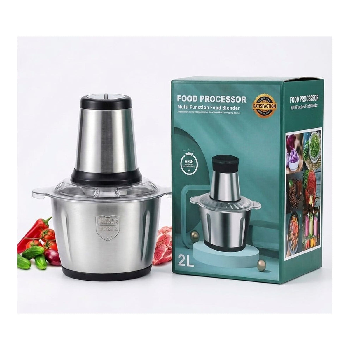 Tocator electric 2L cu bol inox si 4 lame, carne si legume