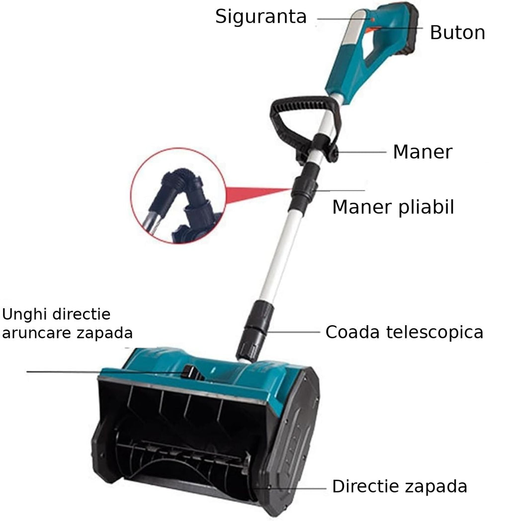 Lopata electrica de zapada cu 2 acumulatori, coada telescopica, latime 25 cm