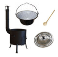 Set ceaun emailat 20L cu soba 39 cm, capac si lingura de lemn 50 cm