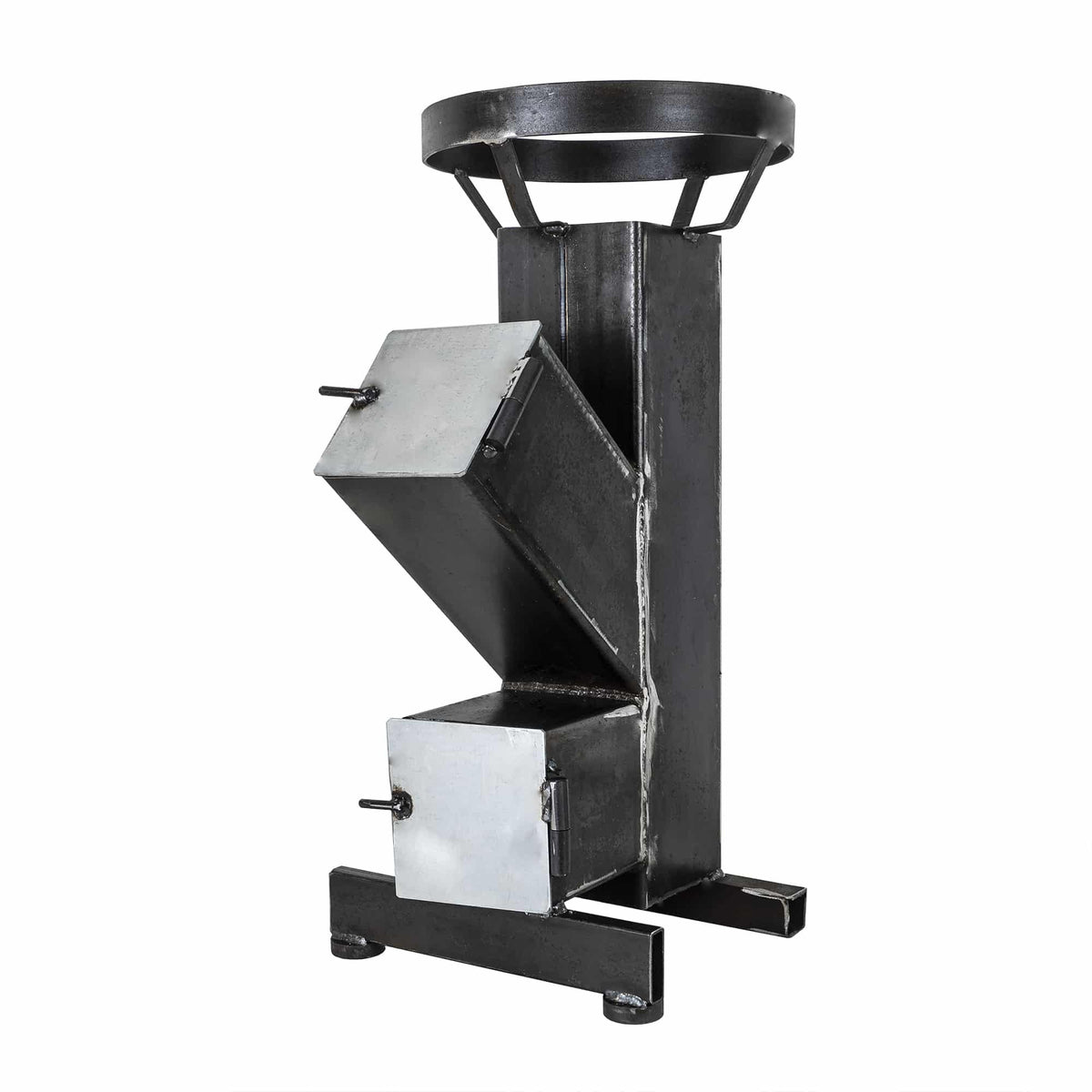 Soba tip racheta 150x150x4 mm din otel, 10 kW, pe lemne, peleti sau carbune