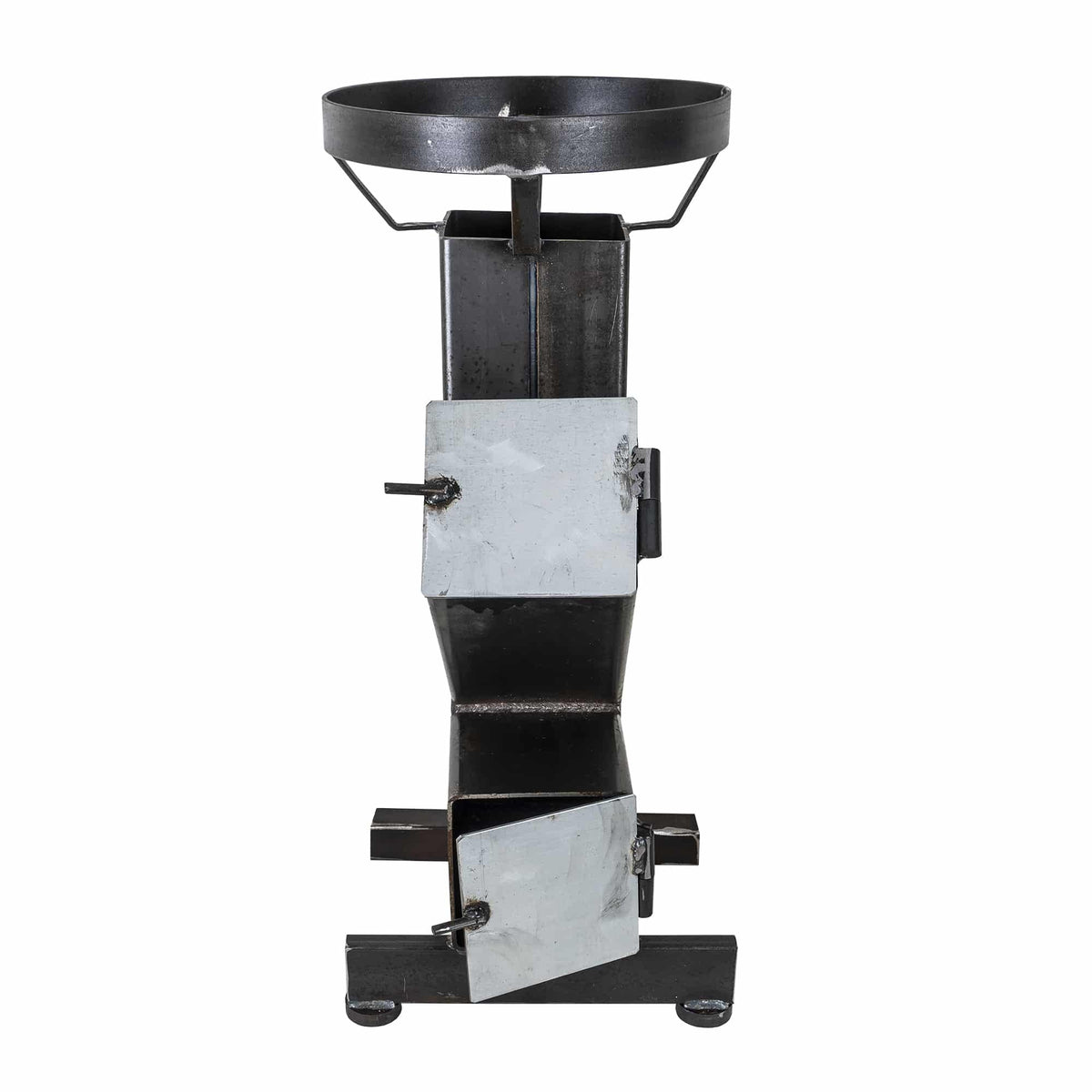 Soba tip racheta 150x150x4 mm din otel, 10 kW, pe lemne, peleti sau carbune