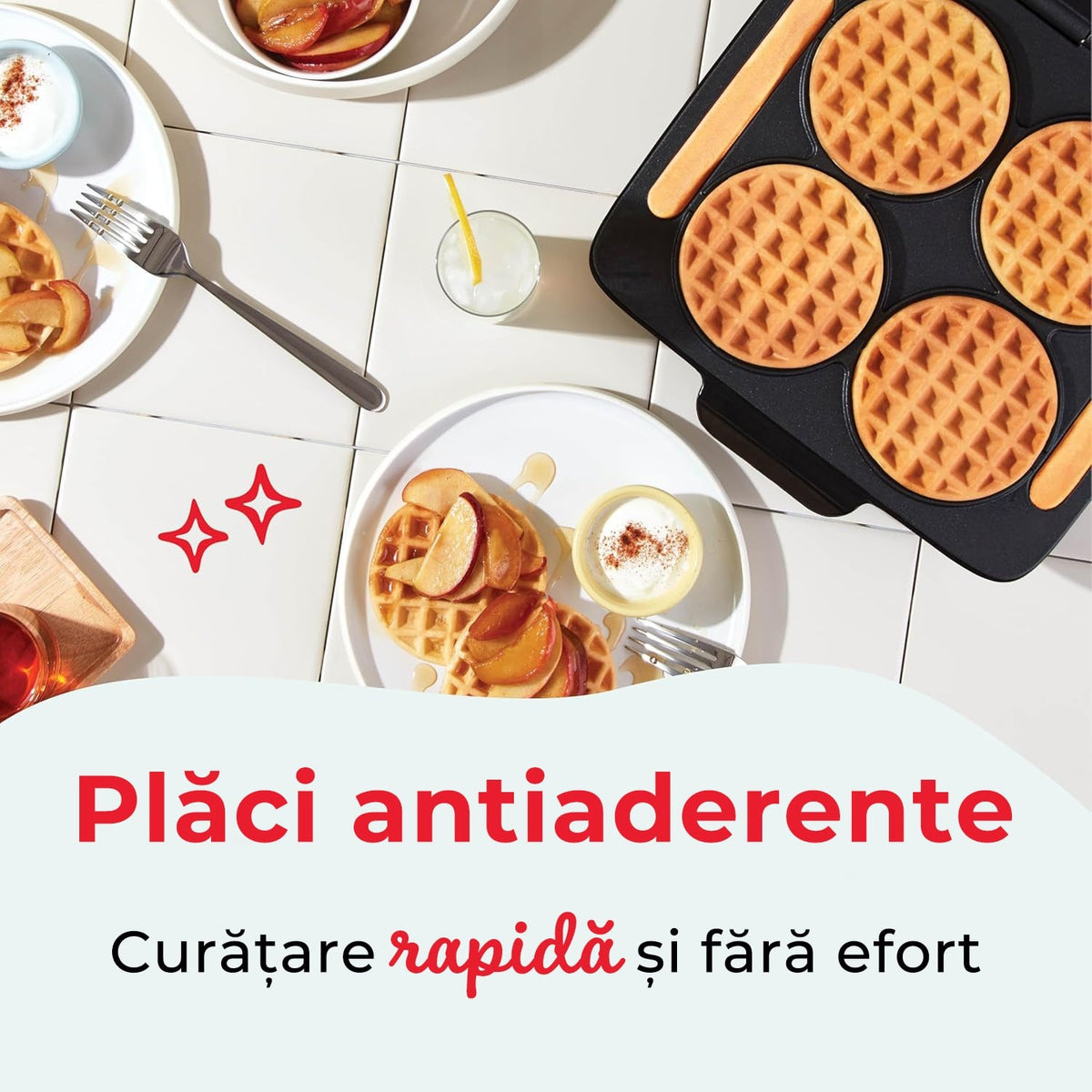 Aparat de facut vafe si gofre, 4 bucati, 1200W, placi antiaderente