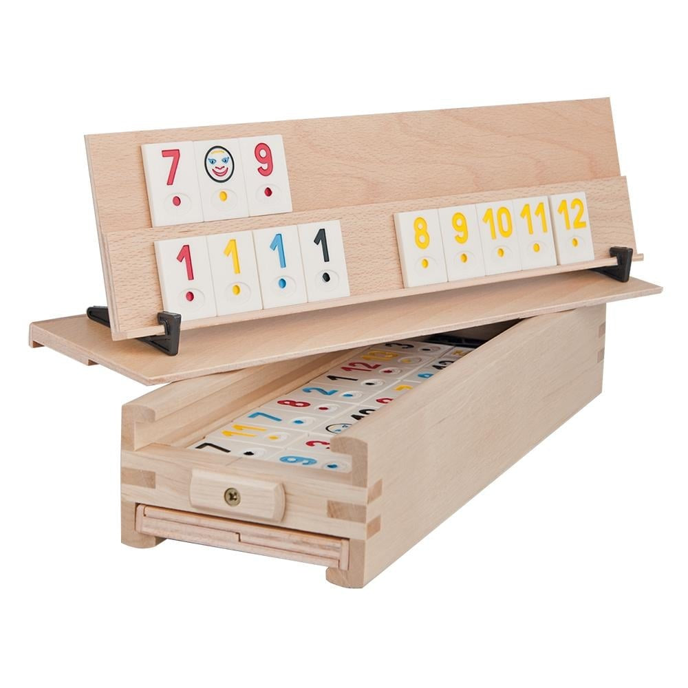 Remi din lemn, joc complet de rummy, cadou pentru familie